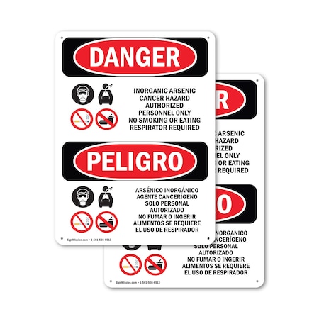 Signmission Inorganic Arsenic Cancer Hazard Bilingual Danger Sign, Aluminum, 12in W x 18in L, 2PK OS-2PACK-DS-A-1218-VS-1376